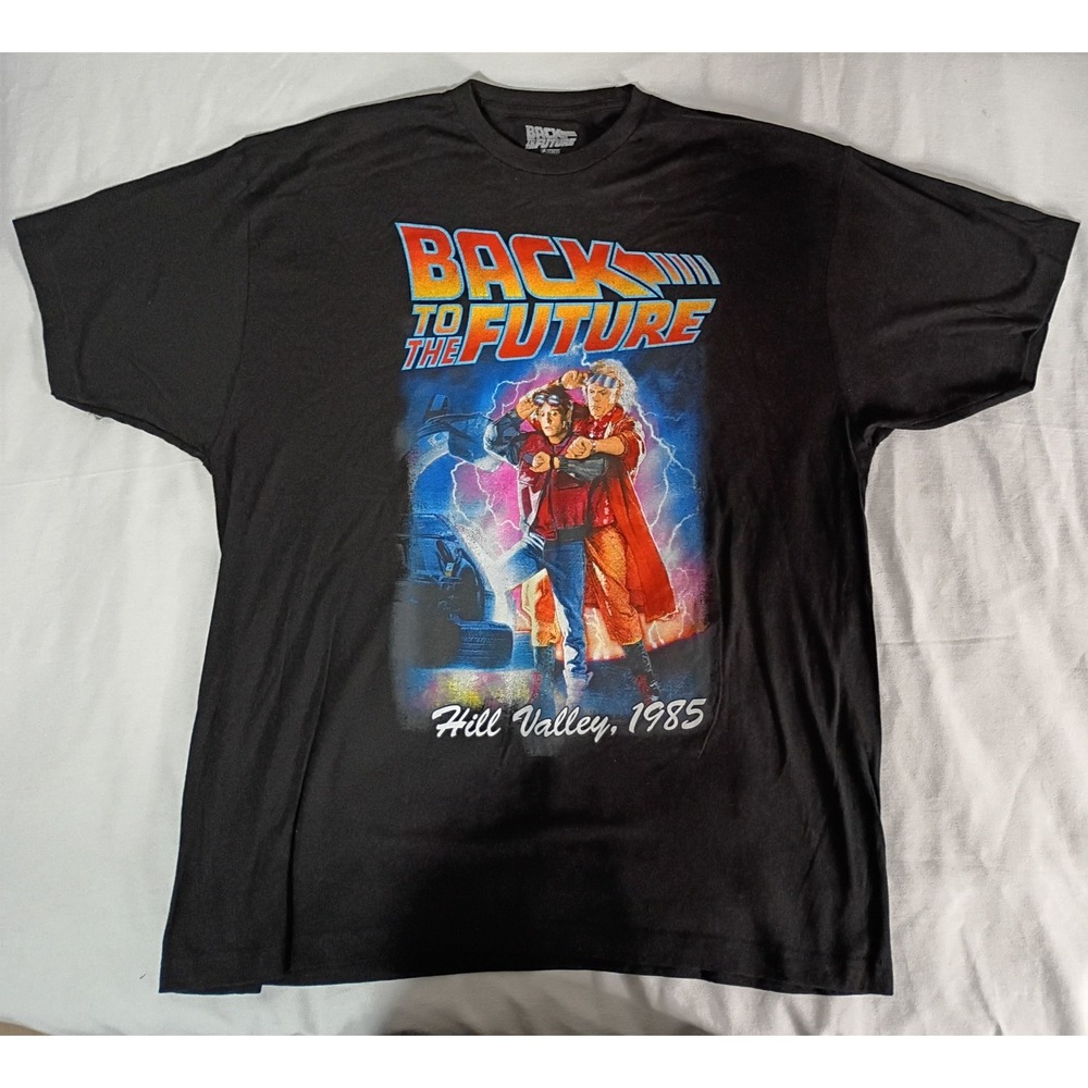 Back to the Future Mens 2XL Black Graphic Tee Hill Valley 1985 Doc Marty